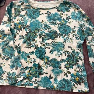 Laura Scott Teal and Cream Floral Blouse